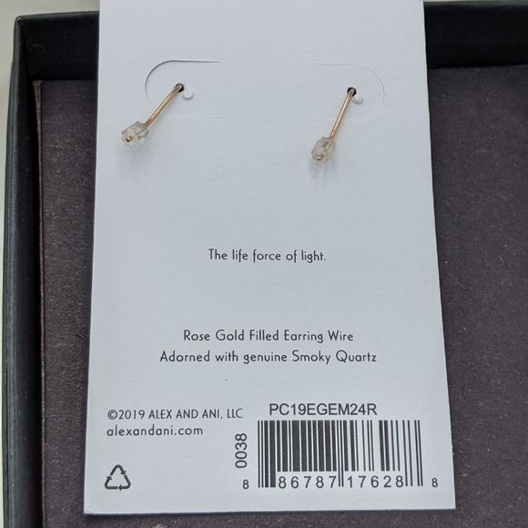 Alex and Ani Rose Gold Filled Smokey Quartz Earrings NIB - Picture 6 of 6